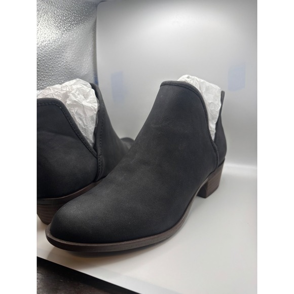 Lucky Brand Womens Black Suede Leather Ankle Boots Block Heel Cutout Size 9M - Picture 4 of 10